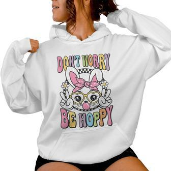 Happy Easter Groovy Bunny Face Don't Worry Be Hoppy Women Women Hoodie - Seseable