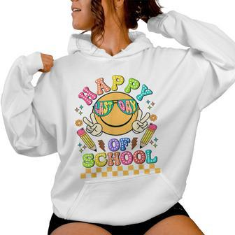 Happy Last Day Of School Groovy Smile Face Teacher Student Women Hoodie - Seseable