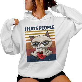 I Hate People Vintage T I Hate People Cat Coffee Women Hoodie - Monsterry DE