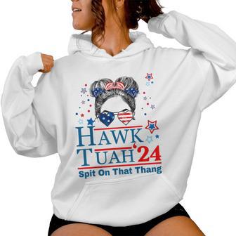 Hawk Tush Messy Bun Hawk Tuah 24 Spit On That Thing Women Hoodie - Monsterry DE