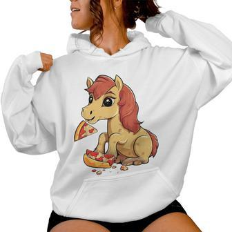 Horse Eating Pizza Pizza Party Italian Food Women Hoodie - Monsterry AU