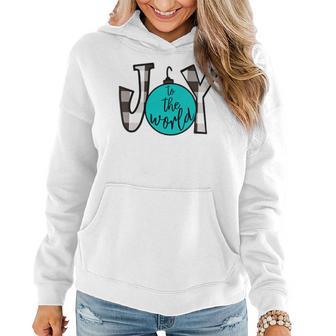 Joy To The World Black White Teal Buffalo Plaid Christmas Women Hoodie - Monsterry