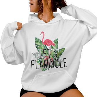 Let's Flamingle Hawaiian Tropical Floral Print Flamingo Women Hoodie - Monsterry