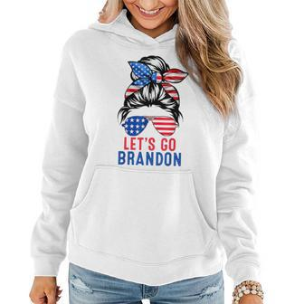 Let's Go Brandon Lets Go Brandon Messy Bun America Flag Women Hoodie - Monsterry AU