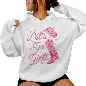 Let's Go Girls Groovy Country Cowgirl Hat Boots Bachelorette Women Hoodie - Monsterry UK