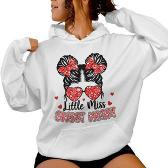 Little Miss Sweet Heart Messy Bun Valentine's Day Girl Girls Women Hoodie | Seseable CA