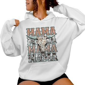 Mama Western Country Cow Skull Cowhide Mom Hippies Mama Women Hoodie - Seseable
