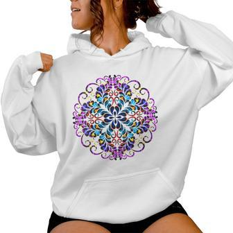 Mandala Stained Glass Graphic With Bright Rainbow Of Colors Women Hoodie - Monsterry DE
