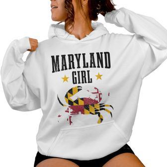 Maryland Girl Blue Crab Vintage Maryland Flag Pride Women Hoodie - Monsterry UK