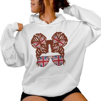 Messy Bun Hair British Flag Girl Union Jack Women Hoodie - Thegiftio UK