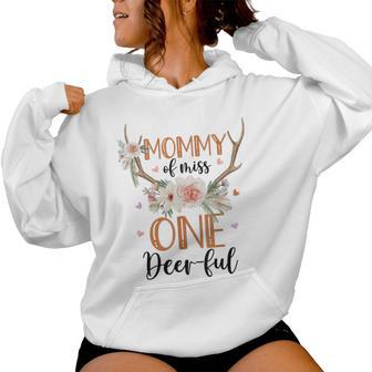 Mommy Of Miss Onederful 1St Birthday Girl Cute Deer Flower Women Hoodie - Thegiftio UK