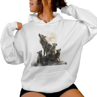 Mommy Wolf Howling At Moon Graphic Wolf Lovers Mother's Day Women Hoodie - Thegiftio UK