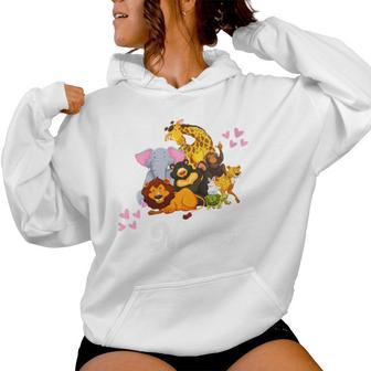 Nana Grandma Cute Zoo Animals Lion Giraffe Elephant Pink Women Hoodie - Monsterry UK