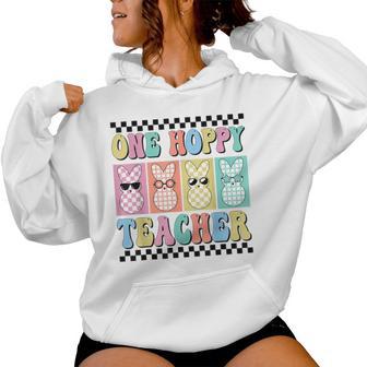 One Hoppy Teacher Cute Happy Easter Day Egg Bunny Ears Women Women Hoodie - Monsterry