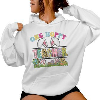 One Hoppy Teacher Rainbow Teacher Easter Day 2024 Women Hoodie - Monsterry