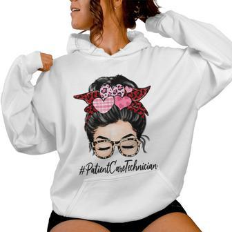 Patient Care Technician Valentines Day Cute Messy Bun Women Hoodie | Mazezy