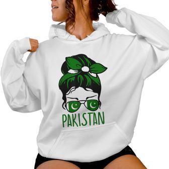 Patriotic Pakistani Cute Messy Bun Girl Mom Pakistan Flag Women Hoodie - Thegiftio UK