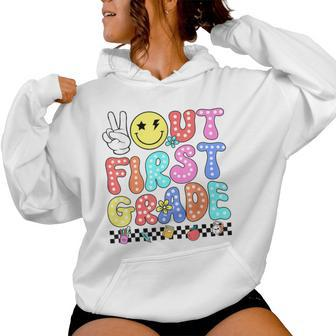 Peace Out First Grade Cute Groovy Last Day Of 1St Grade Women Hoodie - Seseable