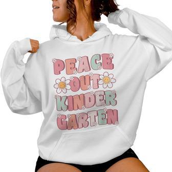 Peace Out Kindergarten Cute Groovy Last Day Of Kindergarten Women Hoodie - Seseable