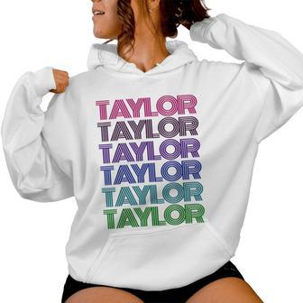 Personalized First Name Taylor Girl Groovy Retro Pink Women Hoodie - Monsterry DE