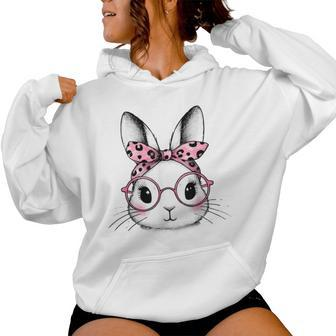 Pink Bunny Leopard Bandana Glasses Easter Day Girls Women Hoodie - Seseable