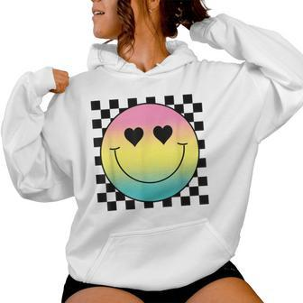 Rainbow Smile Face Cute Checkered Smiling Happy Face Women Hoodie - Seseable
