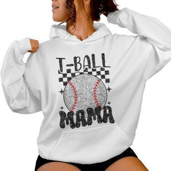 Retro Checkered Ball Mama T-Ball Mom Sports Mother's Day Women Hoodie - Monsterry