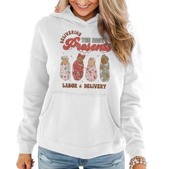 Retro Christmas Labor And Delivery Nurse Mother Baby Nurse Women Hoodie - Monsterry DE