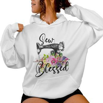 Retro Floral Sewing Machine Sew Blessed Quilting Lovers Women Hoodie | Seseable CA