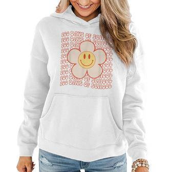 Retro Groovy Happy Face 100 Days Of School Cute 100Th Day Women Hoodie - Monsterry UK