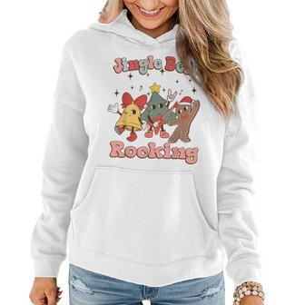 Retro Groovy Jingle Rock Bell Merry Christmas Hippie Outfit Women Hoodie | Mazezy