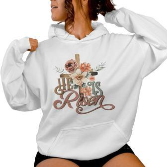 Retro Groovy He Is Risen Floral Jesus Easter Day Christians Women Hoodie - Seseable
