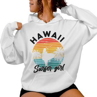 Retro Hawaii Surfer Girl Hawaiian Surf Girl Beach Surfing Women Hoodie - Thegiftio UK