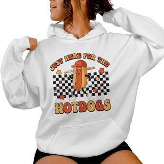 Retro Just Here For The Hotdogs Baseball Mom Sport Lover Women Hoodie - Monsterry AU