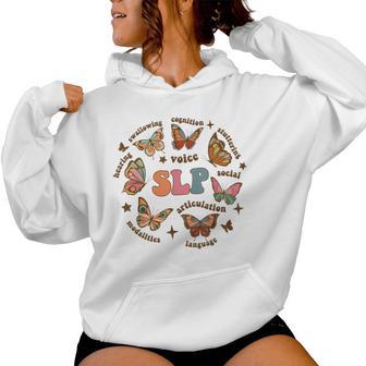 Retro Speech Therapy Butterfly Speech Language Pathologist Women Hoodie - Monsterry