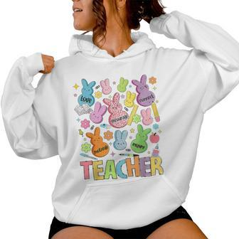Retro Teacher Of Sweet Bunny Apparel Cute Teacher Easter Day Women Hoodie | Mazezy CA