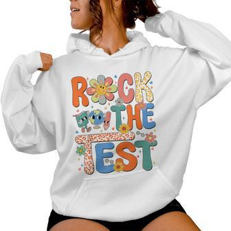 Rock The Test Testing Day Retro Groovy Teacher Student Women Hoodie | Mazezy