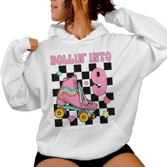Rolling Into 9 Years Old Roller Skating Girl 9Th Birthday Women Hoodie - Thegiftio UK