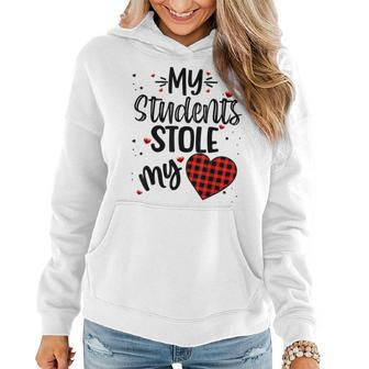 My Students Stole My Heart Teachers Plaid Valentines Day Women Hoodie - Seseable