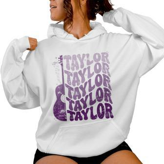 Taylor First Name I Love Taylor Girl Groovy 80'S Vintage Women Hoodie | Mazezy