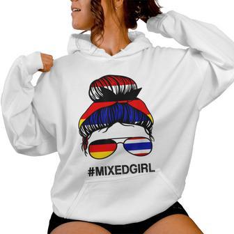 Thailand Deutschland Flagge Thai Deutsch Messy Bun Kapuzenpullover für Damen - Seseable