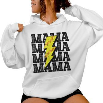 Vintage Softball Mama Distressed Lightning Bolt Mom Women Hoodie - Monsterry DE