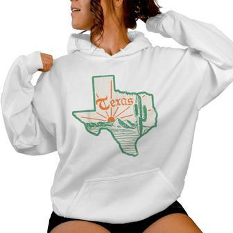Vintage Texas Home State Map Pride Cactus Texan Retro Rodeo Women Hoodie - Monsterry