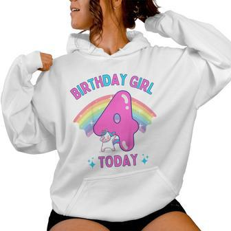 Youth Birthday Girl 4 Today 4Th Birthday Unicorn Rainbow Women Hoodie - Thegiftio UK