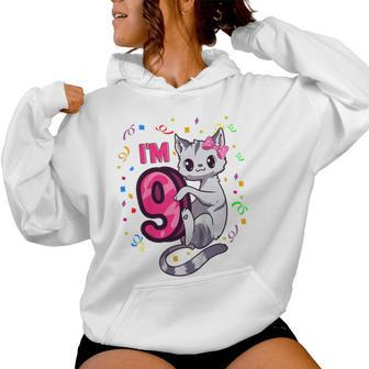 Youth Girls 9Th Birthday Outfit I'm 9 Years Old Cat Kitty Kitten Women Hoodie - Seseable