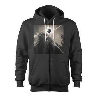 2024 Solar Eclipse Bigfoot Sasquatch Solar Eclipse Zip Up Hoodie - Monsterry