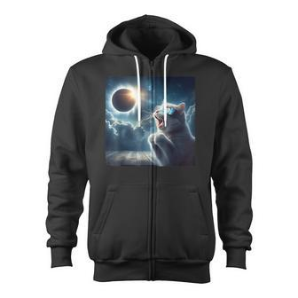 2024 Total Solar Eclipse Cat Wearing Glasses Totality Cat Zip Up Hoodie - Monsterry AU