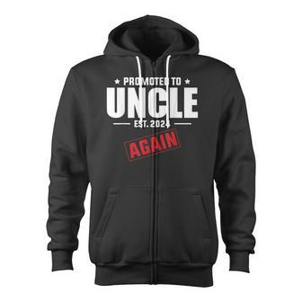 Again Uncle Est 2024 Promoted To Uncle Baby Announcement Zip Up Hoodie - Monsterry DE