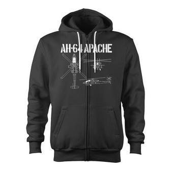 Ah64 Apache Schematic Military Attack Helicopter Apache Zip Up Hoodie - Monsterry
