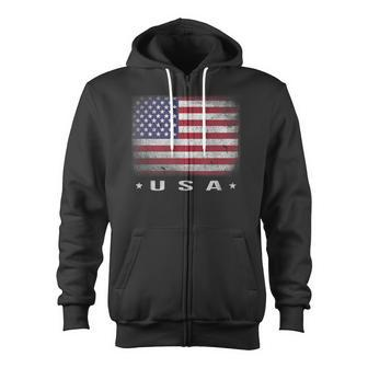 American Flag Usa July 4Th White Blue Red Faded Stripe Star Zip Up Hoodie - Monsterry CA